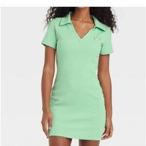 Nwt zoe & liv green ribbed lucky polo tshirt dress sz M